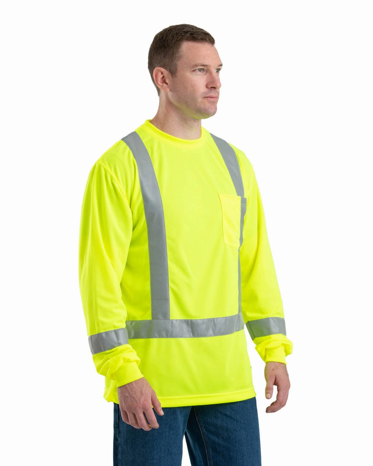 Berne Mens Yellow Polyester Hi-Viz Performance L/S Tee S/S Quick Release Cuffs Non Iron