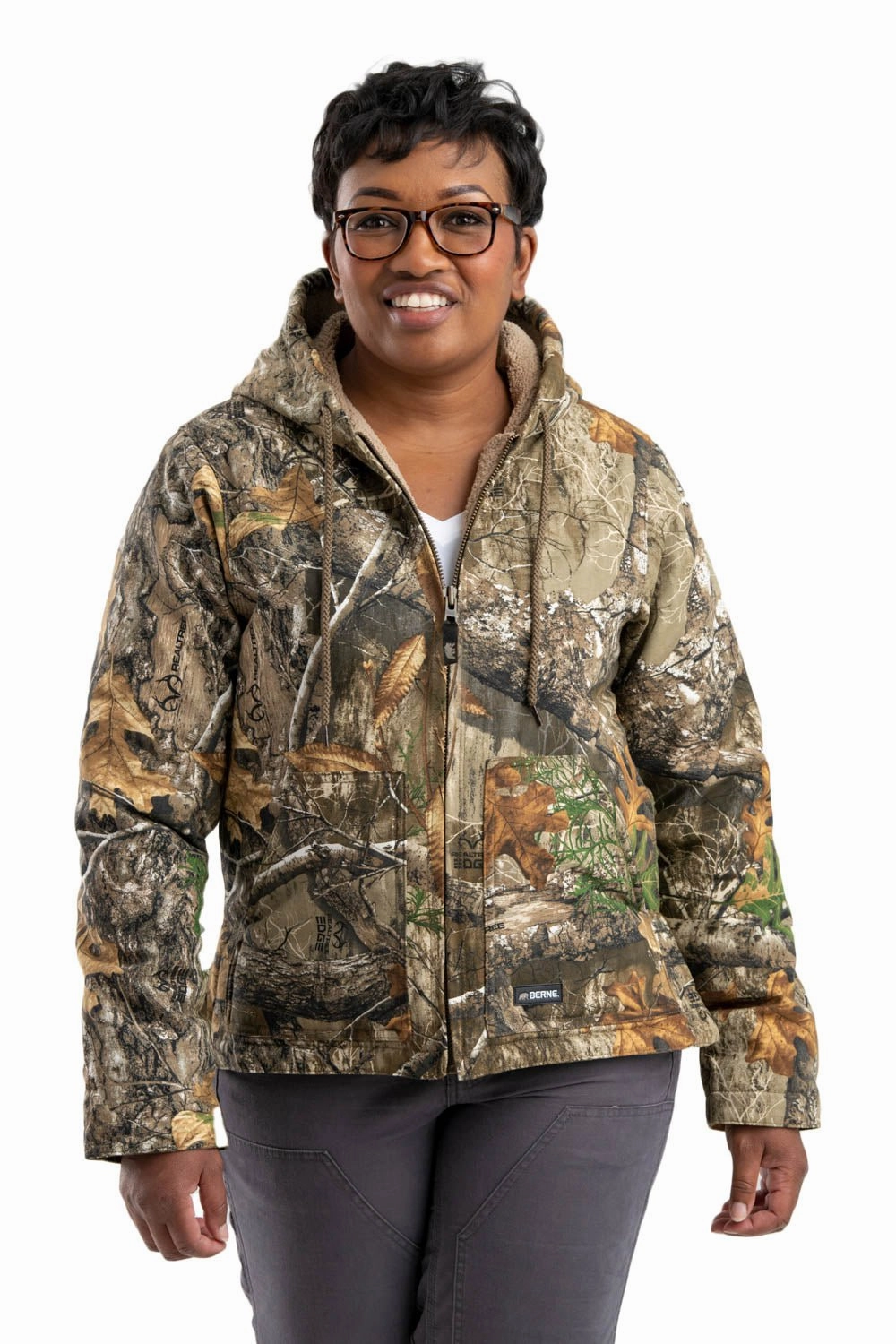Kangaroo Pocket Berne Realtree Edge 100% Cotton Ladies Hooded Coat Sherpa