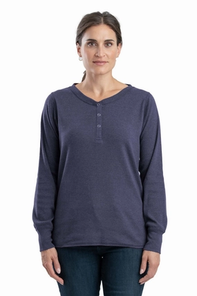 Durable Stitching Quick Release Placket Berne Steel Blue Cotton Blend Womens Heavyweight Rib Knit Henley L/S