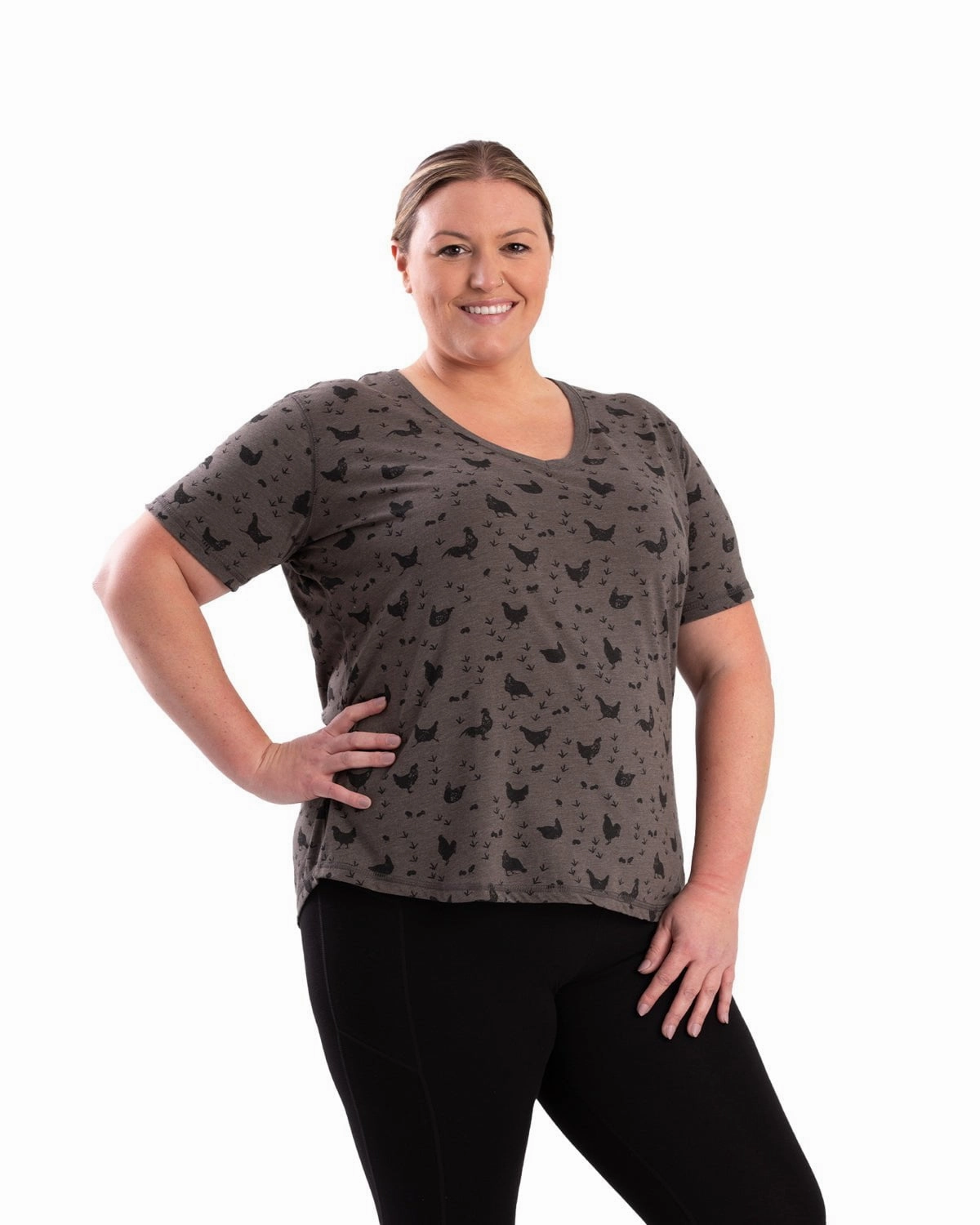 First Date Work Appropriate Berne Womens Performance V-Neck Chicken Print Cotton Blend S/S T-Shirt