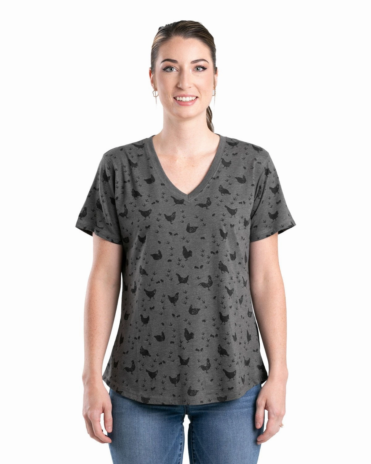 Quick Dry Construction Berne Womens Performance V-Neck Chicken Print Cotton Blend S/S T-Shirt