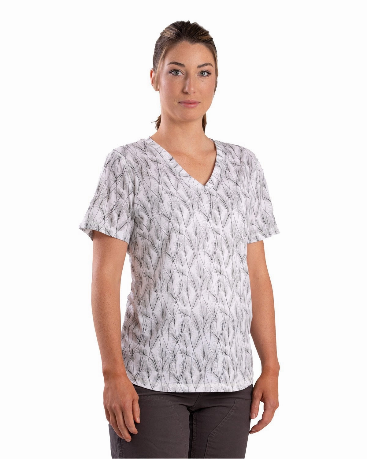 Berne Womens Performance V-Neck Wheat Print Cotton Blend S/S T-Shirt Stretch Fit Technology