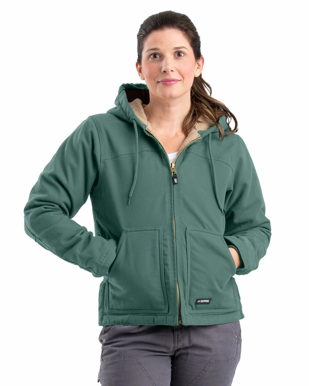 Interchangeable Liners Berne Womens Sherpa-Lined Softstone Duck Eucalyptus 100% Cotton Hoodie