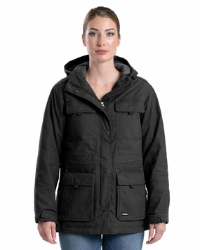 Glow In Dark Accents Berne Womens Softstone Washed Duck Utility Black 100% Cotton Coat