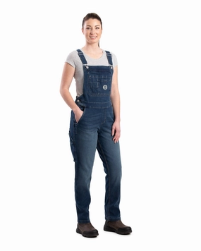 Berne Womens Vintage Washed Flex Denim Indigo Cotton Blend Bib Overall Daily Wear Non Restrictive Mobility
