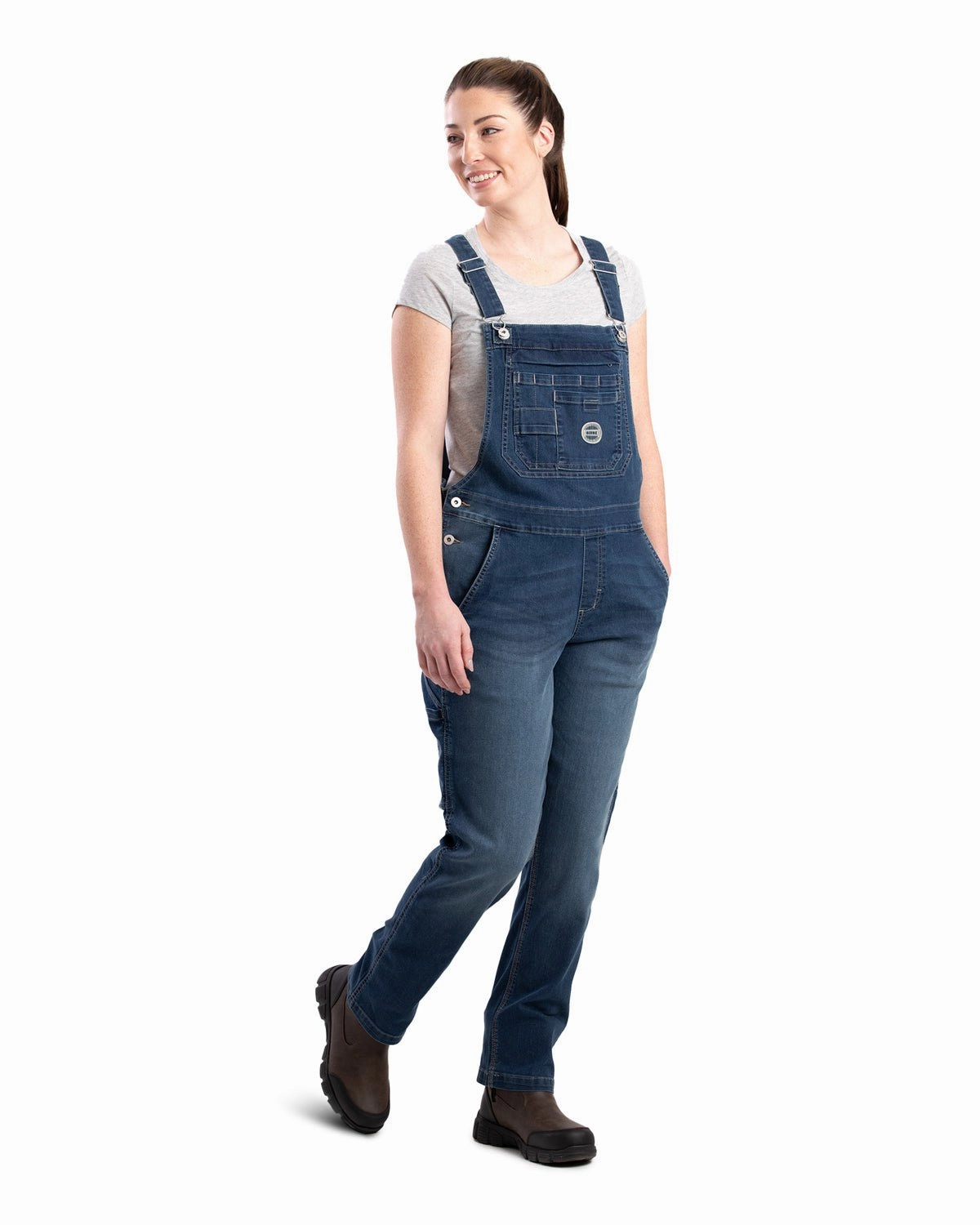 Light Protection Plaid Design Berne Womens Vintage Washed Flex Denim Indigo Cotton Blend Bib Overall