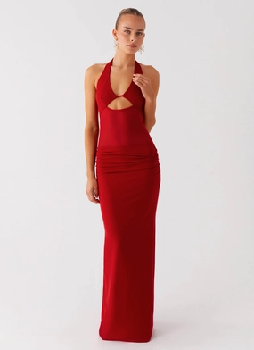 Transitional Wear Billen Halter Maxi Dress - Red