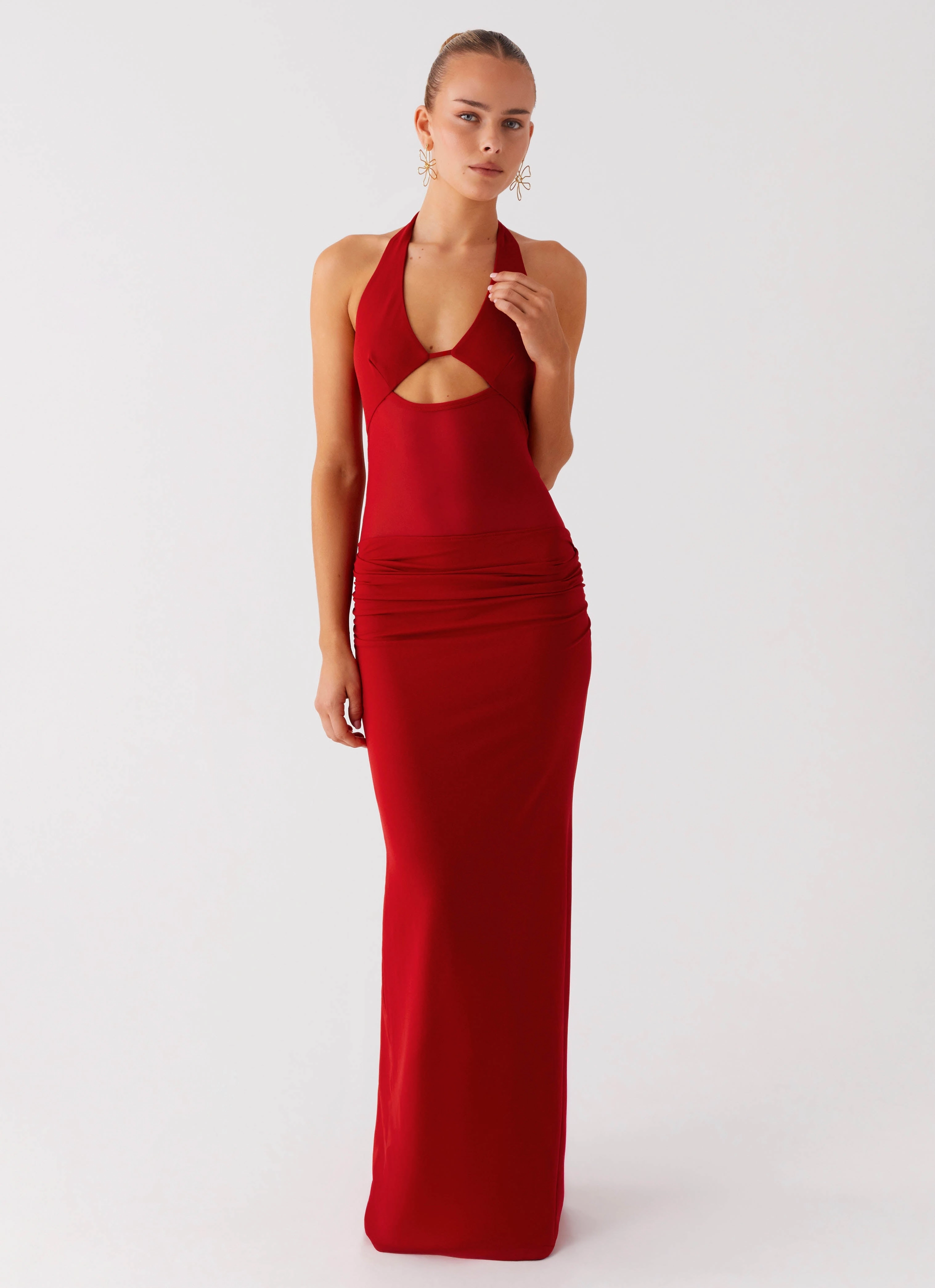 Transitional Wear Billen Halter Maxi Dress - Red