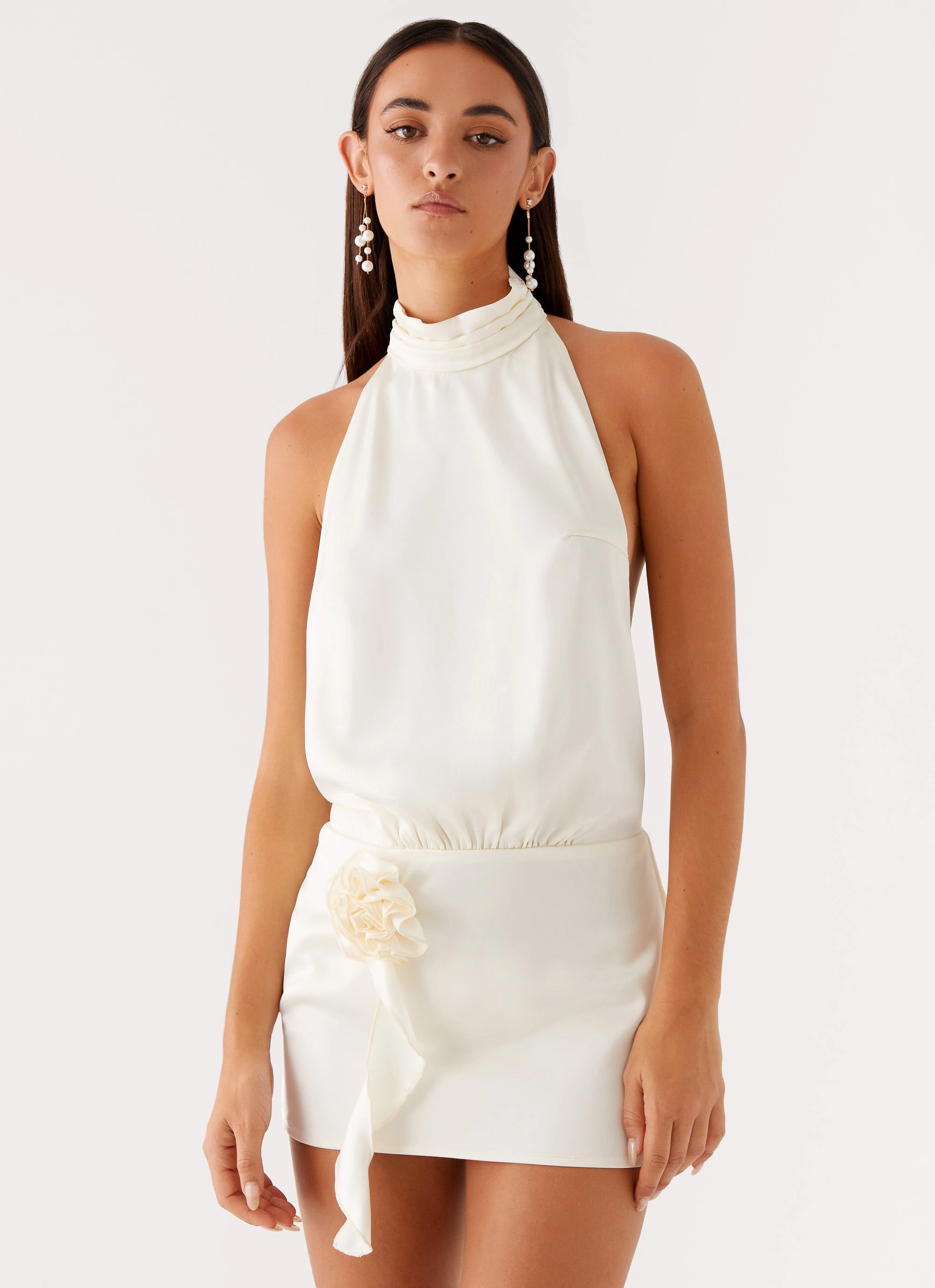 Birdie Halterneck Mini Dress - Ivory Chic Fit All Season