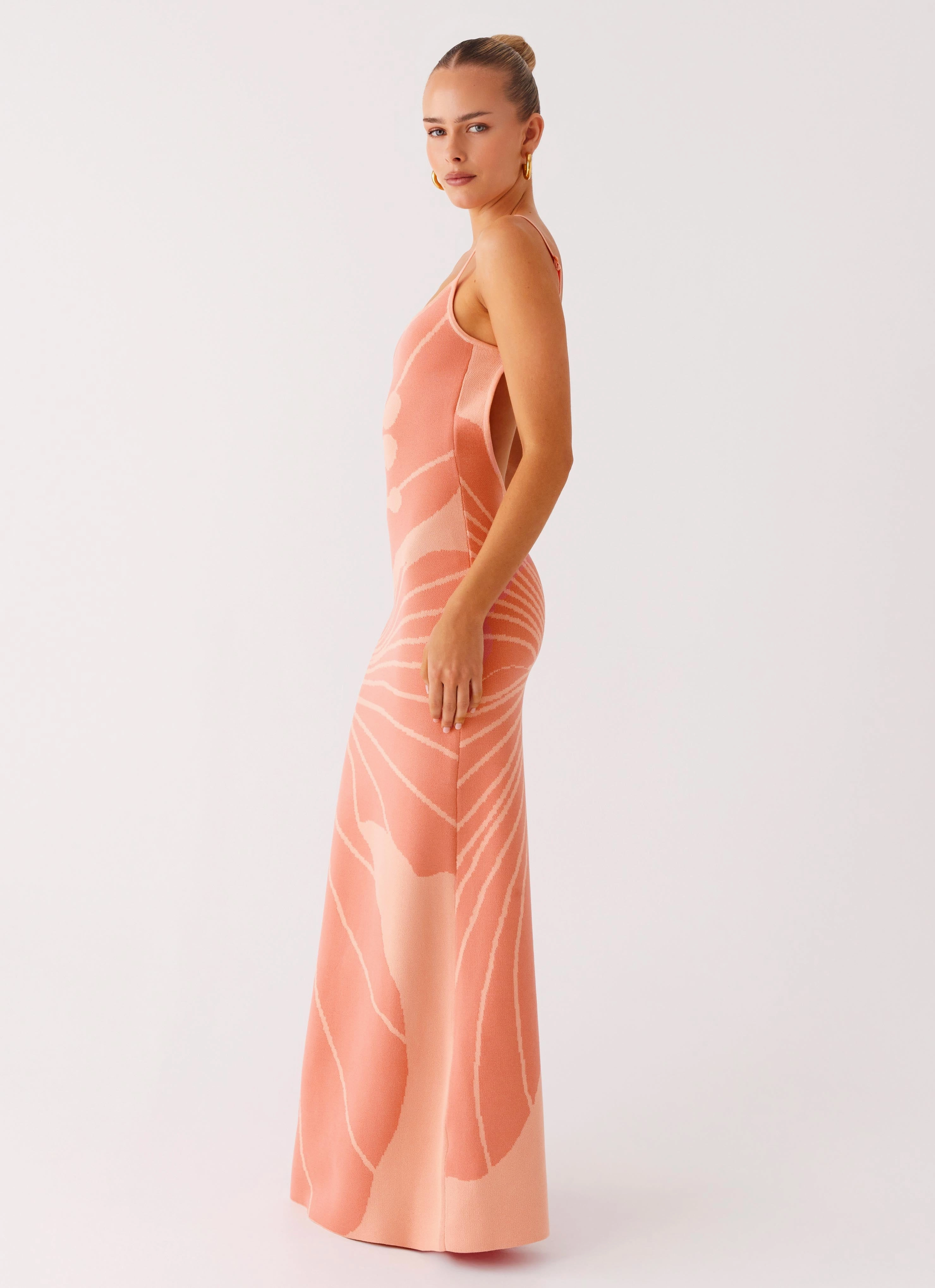 Bliss View Knit Maxi Dress - Peach Padded Coat Long Sleeve