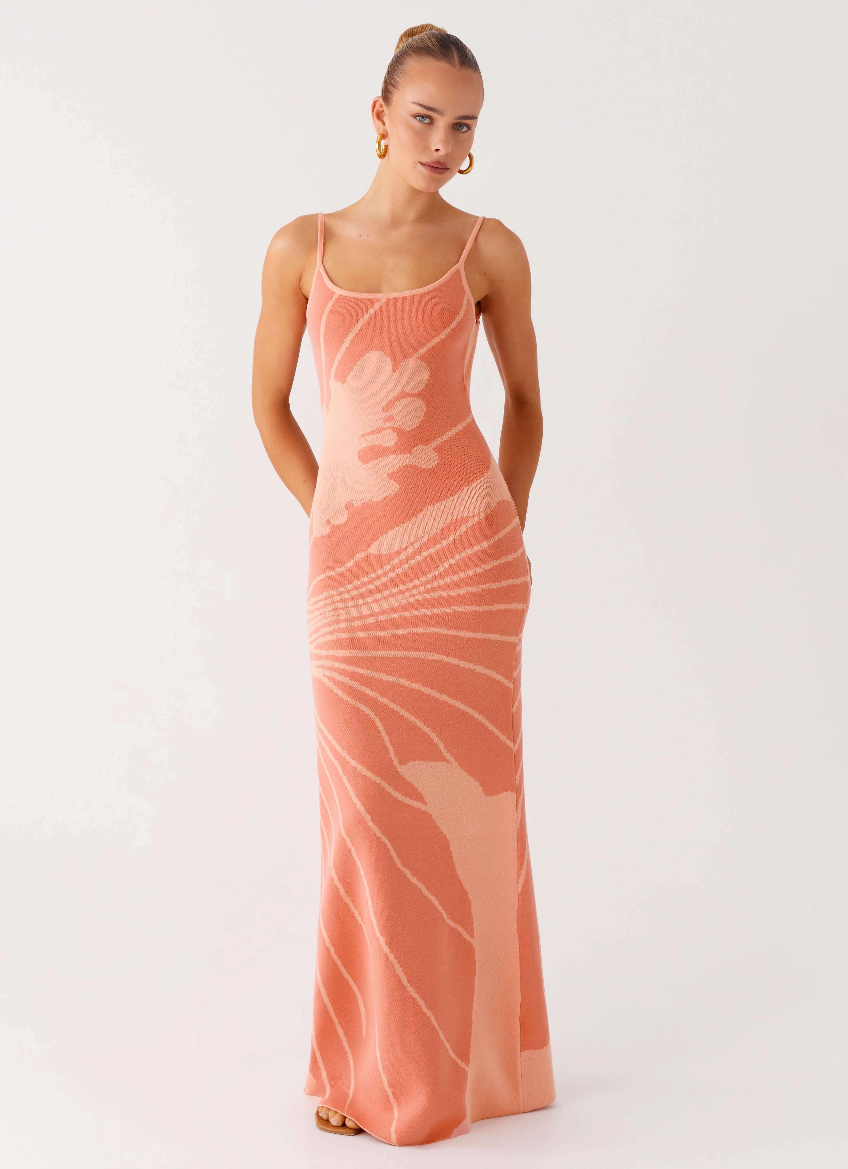 Bliss View Knit Maxi Dress - Peach Sleek Jacket