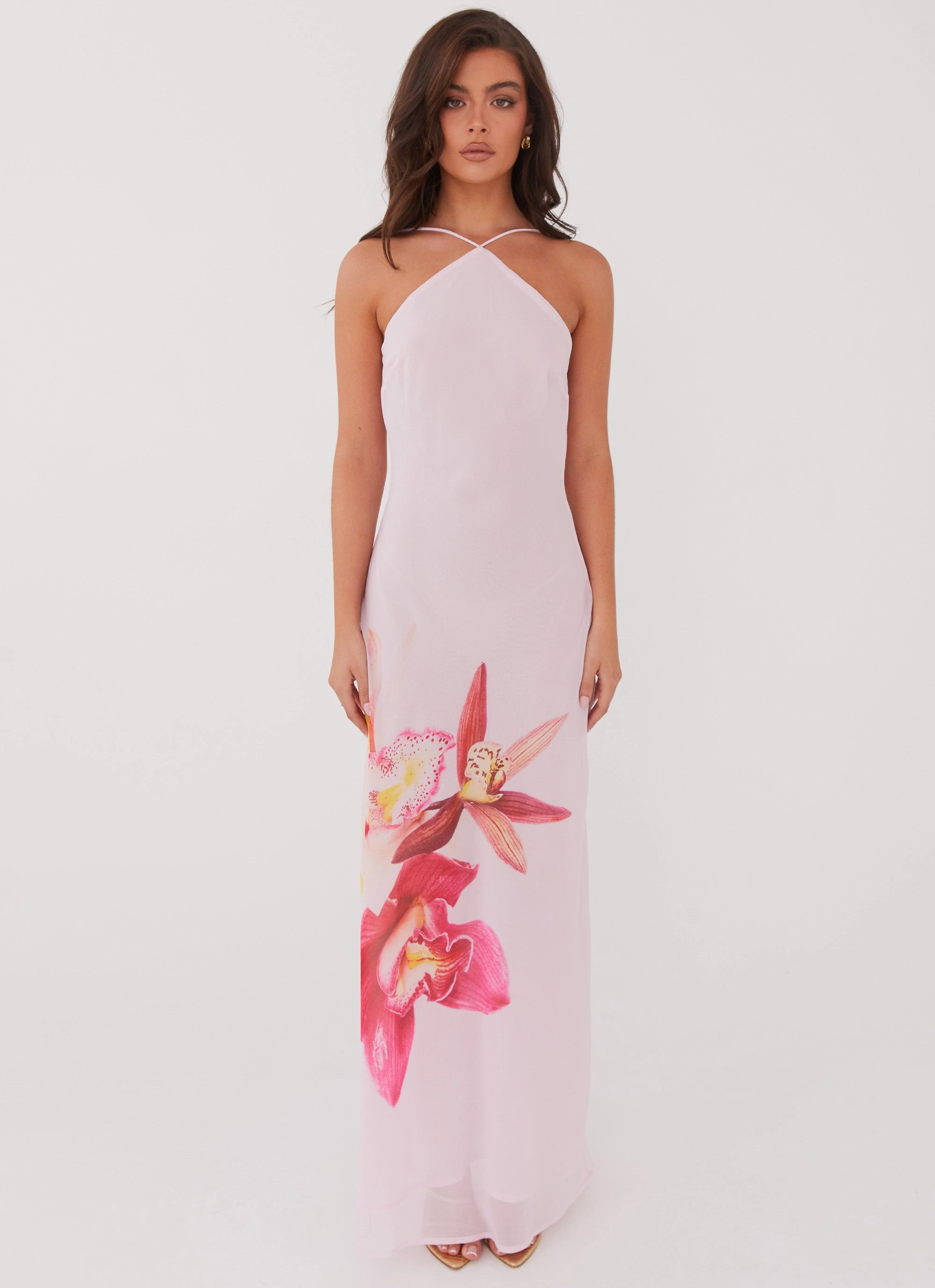 Autumn Wear Blossom Hearts Maxi Dress - Pink Peony