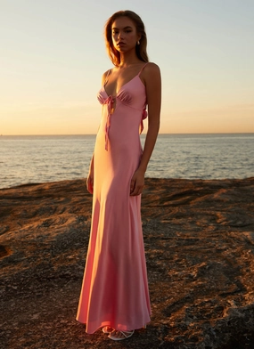 Flora Satin Maxi Dress - Candy Cozy Wear