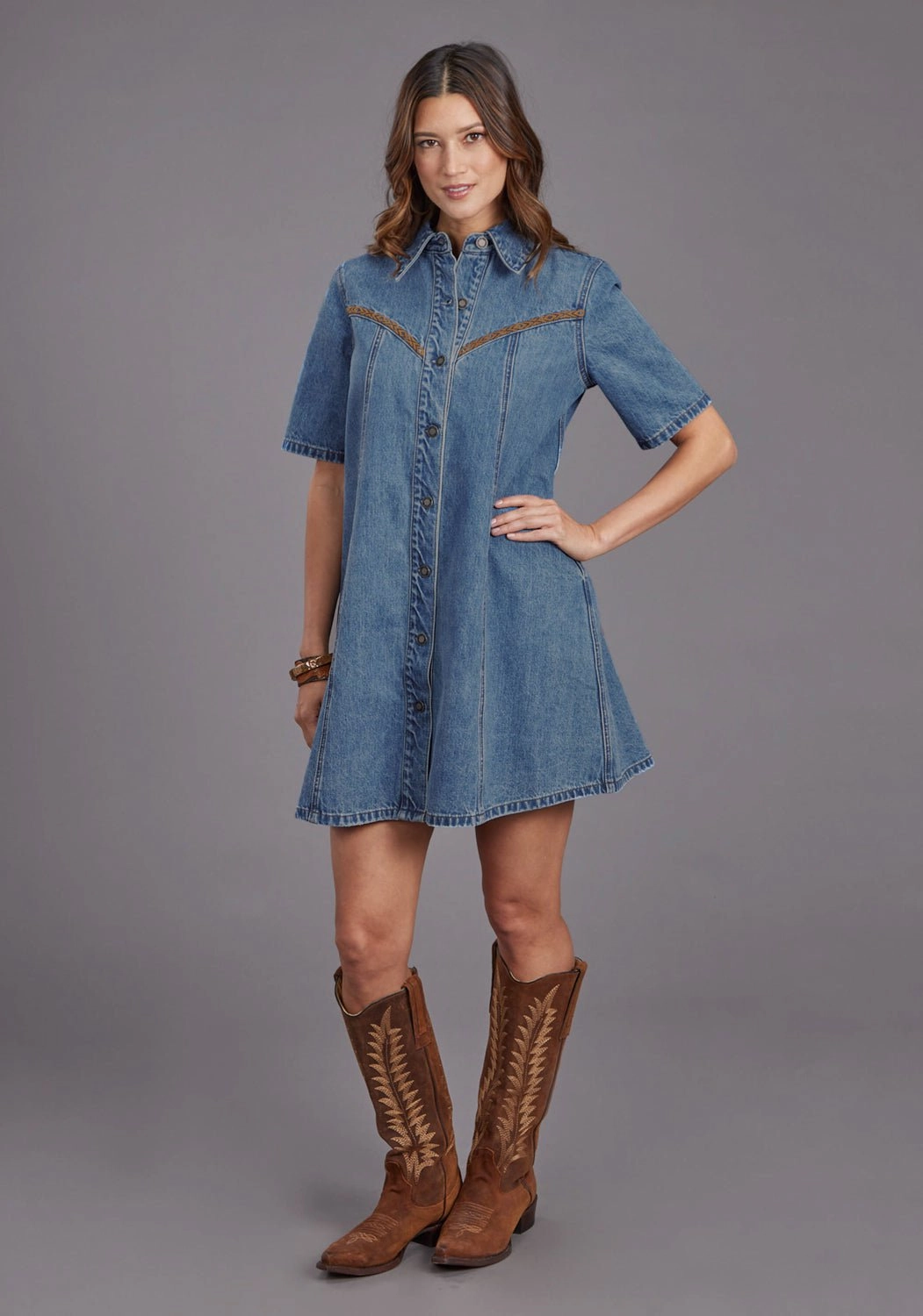Fall Go Stetson Womens Antique Nickle Blue 100% Cotton S/S Dress