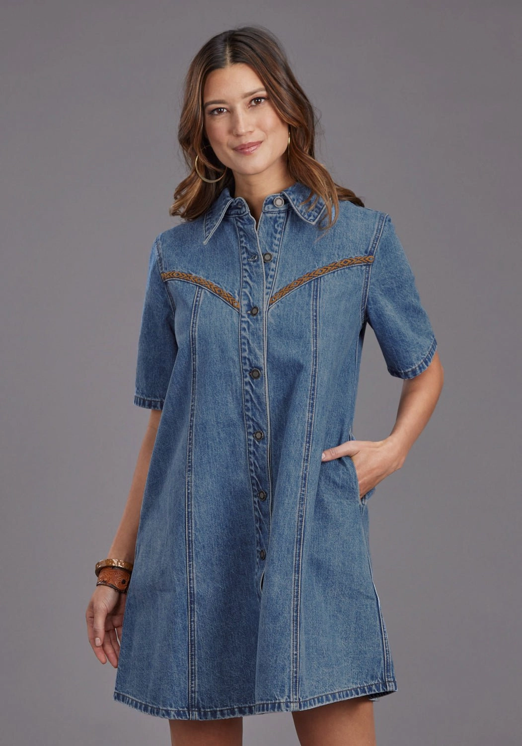 Trendy summer outfit Basic Warm Stetson Womens Antique Nickle Blue 100% Cotton S/S Dress