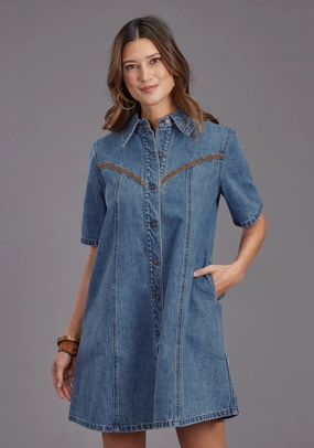 Trendy summer outfit Basic Warm Stetson Womens Antique Nickle Blue 100% Cotton S/S Dress