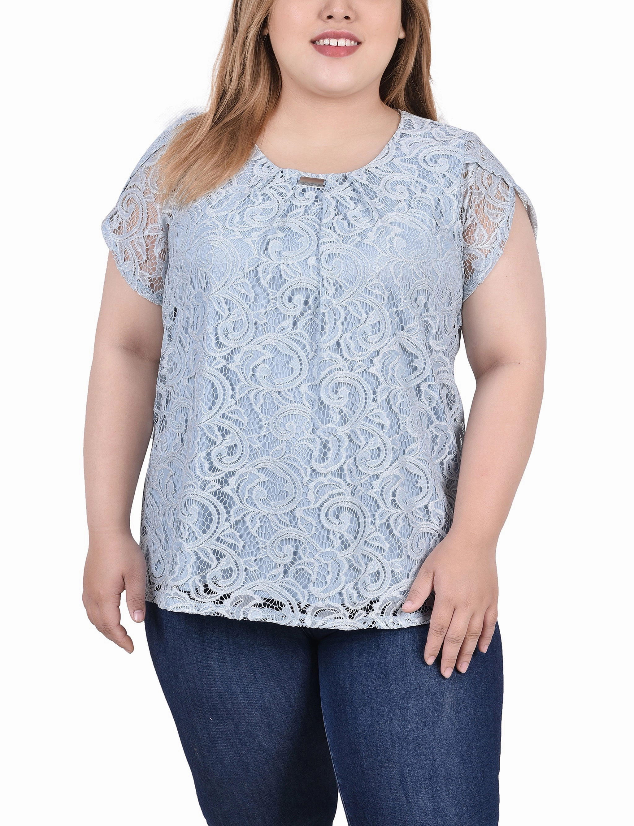 Bright-colored piece garden wedding Plus Size Lace Petal Sleeve Top