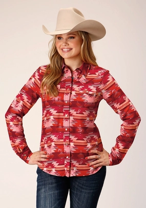 Business Meeting Roper Womens Aztec Western Red Rayon/Nylon L/S Shirt