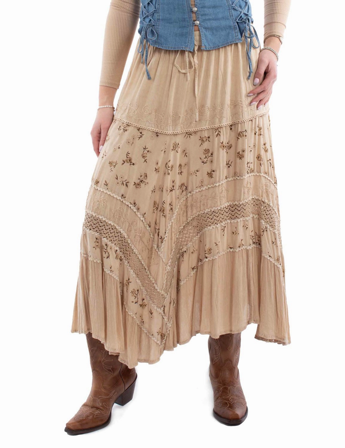 Blogger Favorite Scully Womens Adorned Multi Panels Sand 100% Rayon Skirt XXL