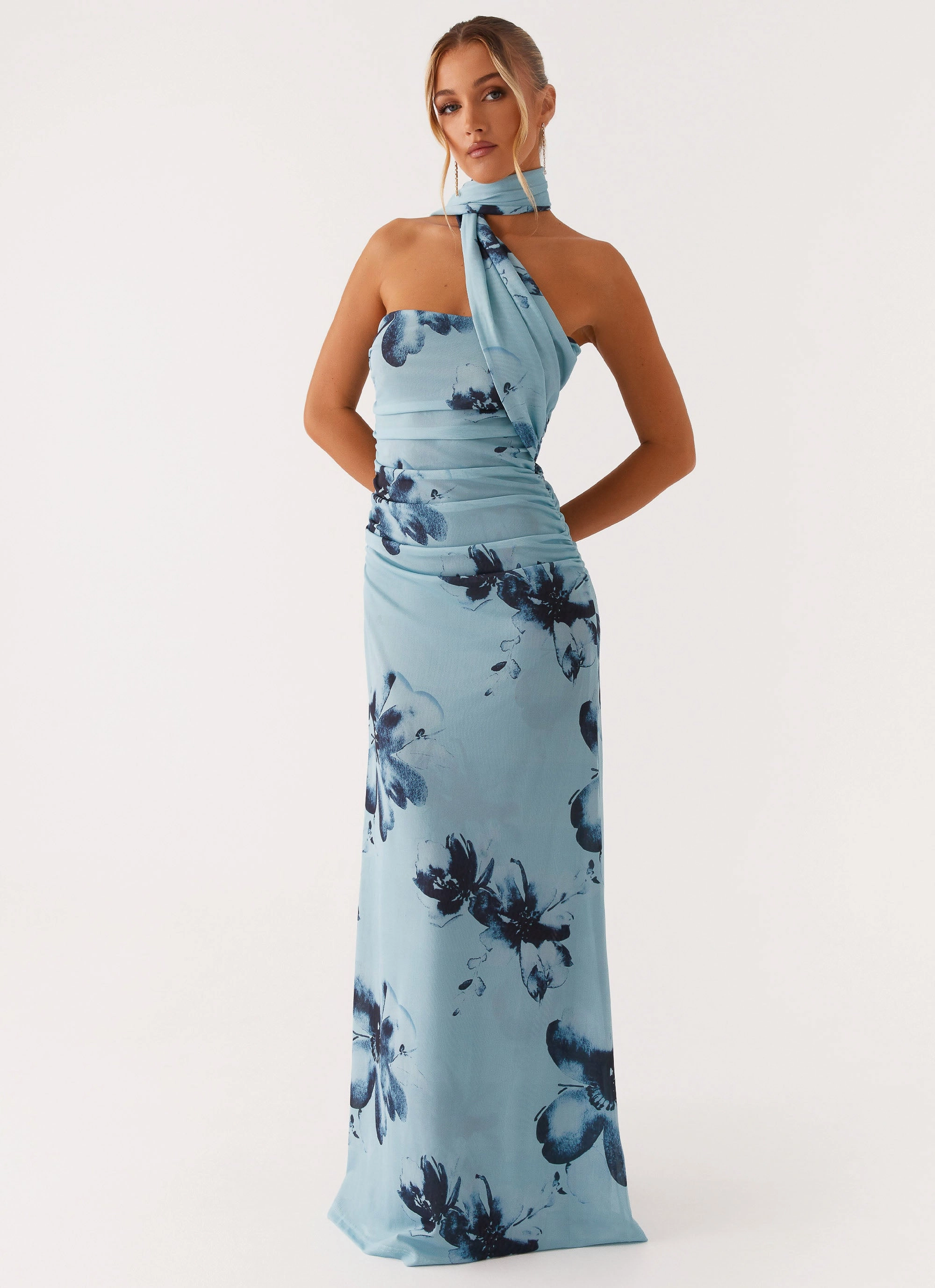 Songbird Maxi Dress - Blue Black Floral Heavy Coat Statement Outerwear