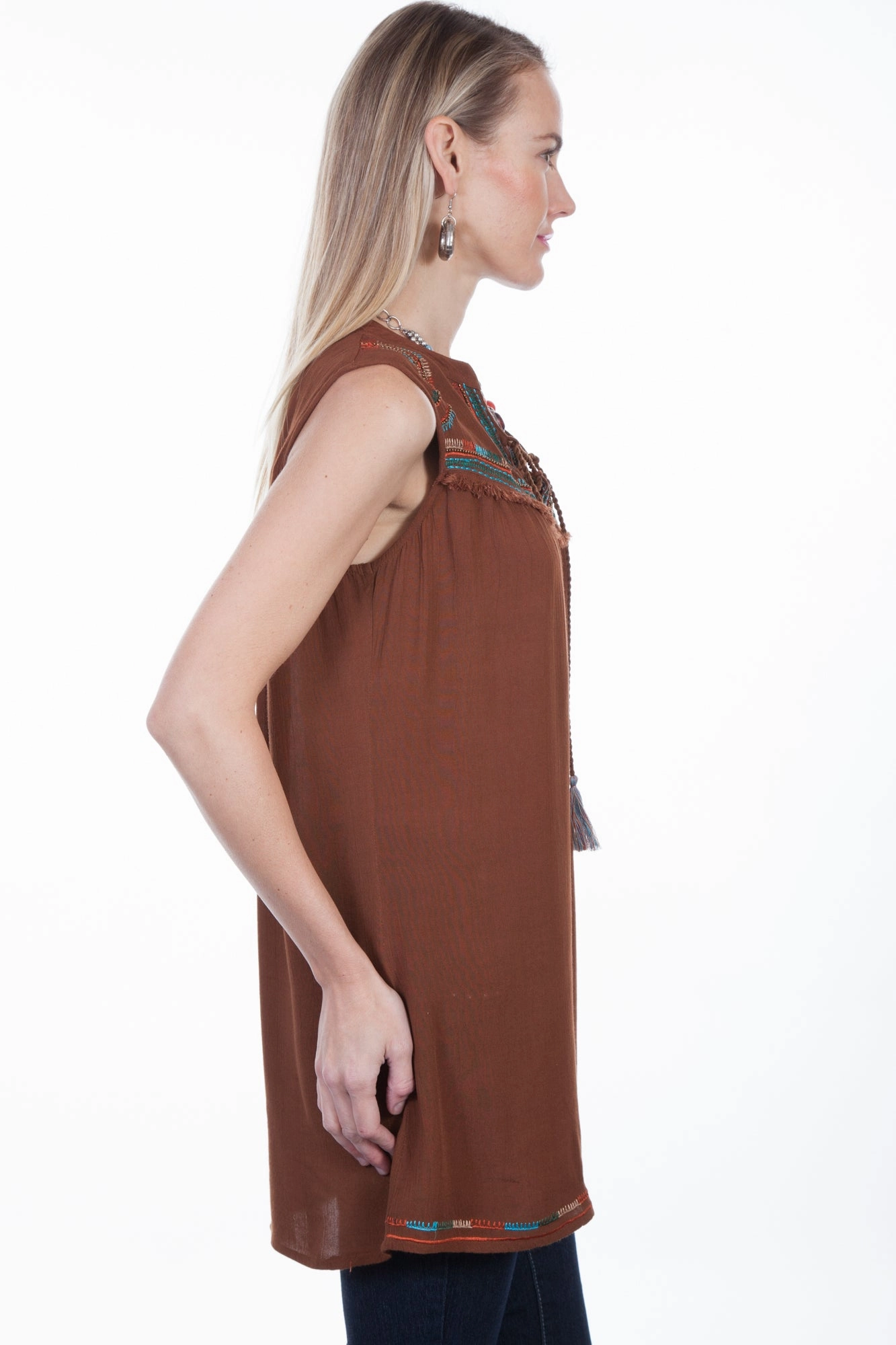 Customizable Design Scully Womens Cinnamon Viscose Embroidered S/L Tunic