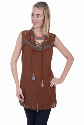 Scully Womens Cinnamon Viscose Embroidered S/L Tunic Festival Fashion