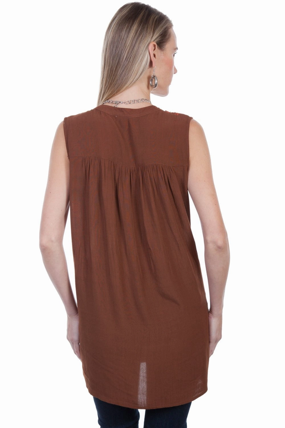 Scully Womens Cinnamon Viscose Embroidered S/L Tunic Camping Essential