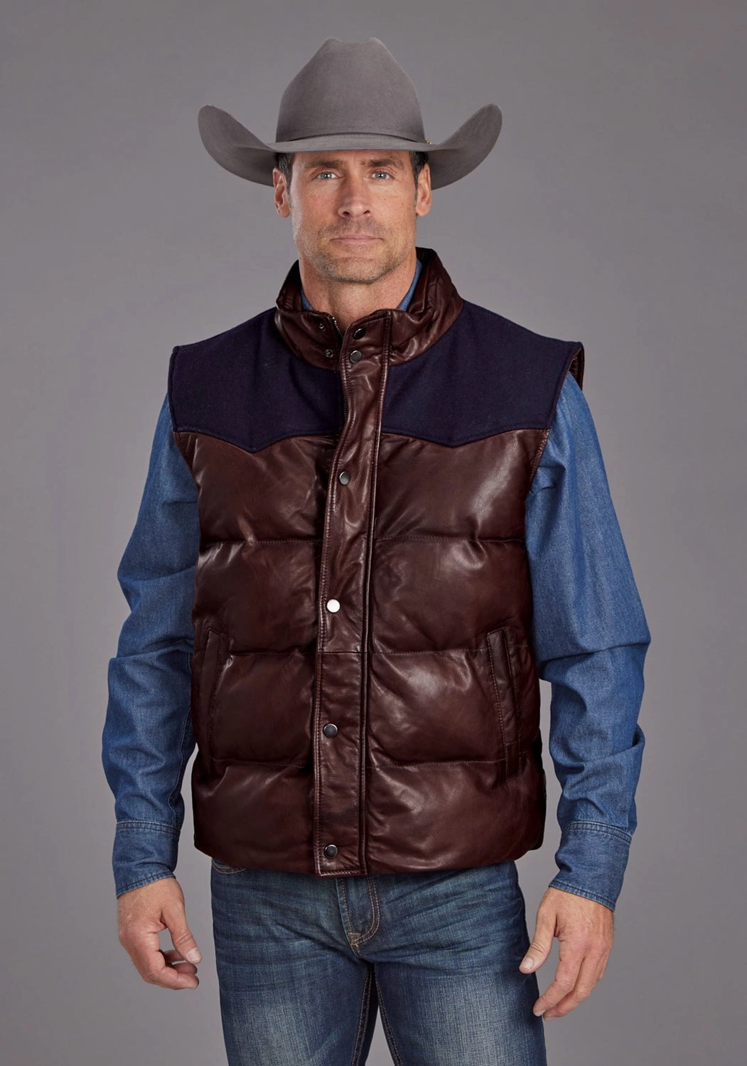 Versatile Layering Stetson Mens Smooth Puffer Brown Leather Leather Vest