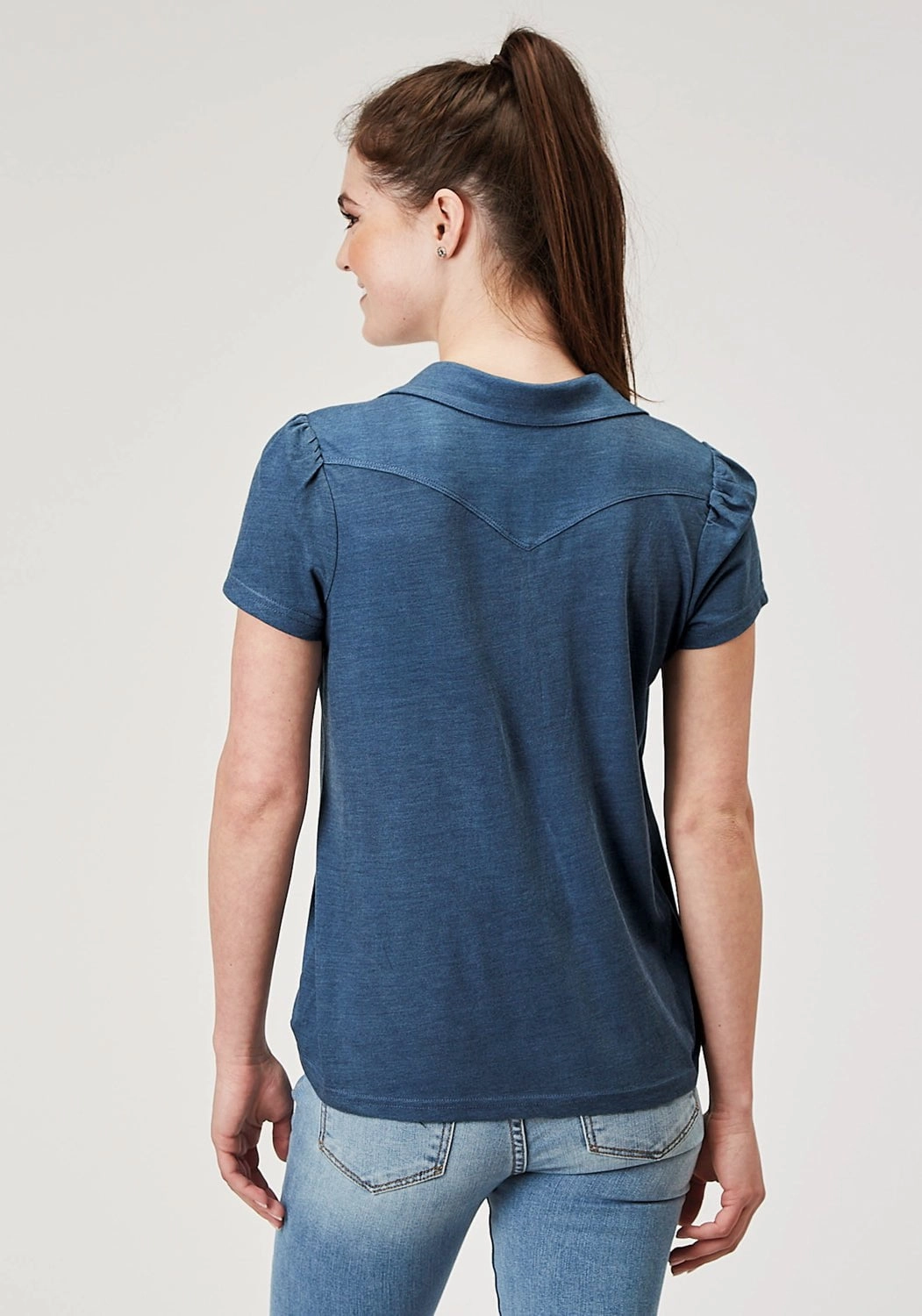 On-The-Go Style Odorless Binding Tape Roper Womens Puffed Polo Navy Poly/Cotton S/S T-Shirt