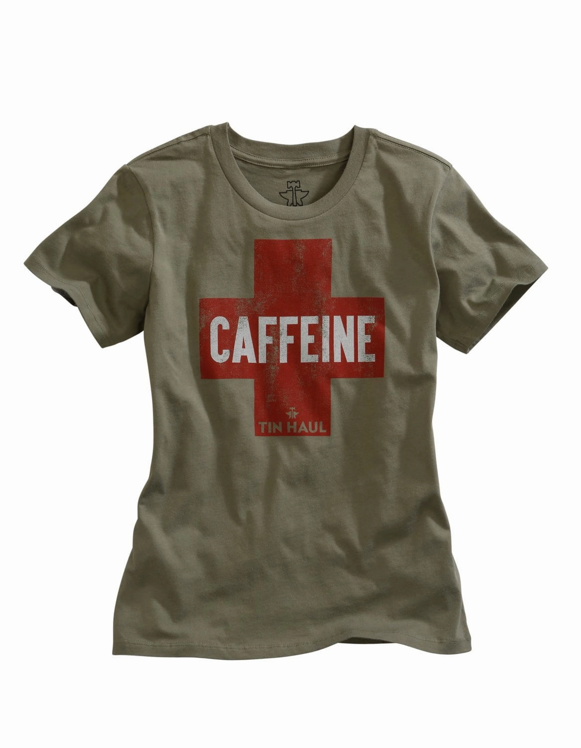 Tin Haul Womens Grey 100% Cotton Need Caffeine S/S T-Shirt Abrasion Resistant Edging