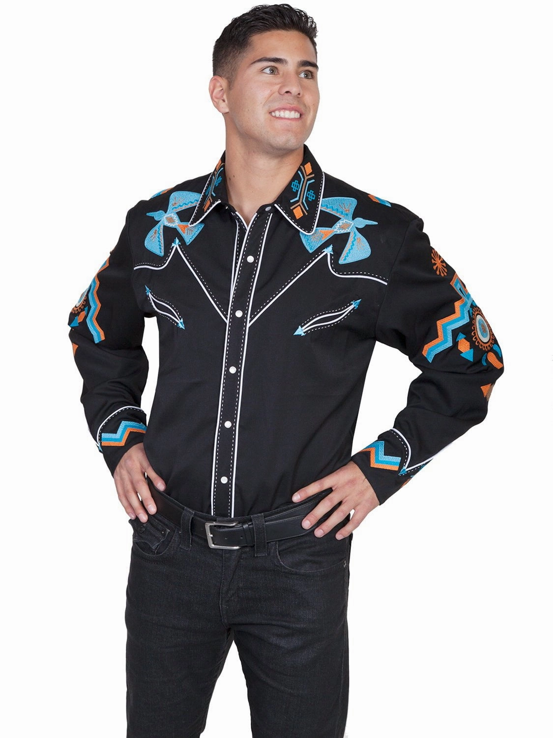 Casual Sophistication Scully Western Mens Black Polyester L/S Phoenix Western Shirt