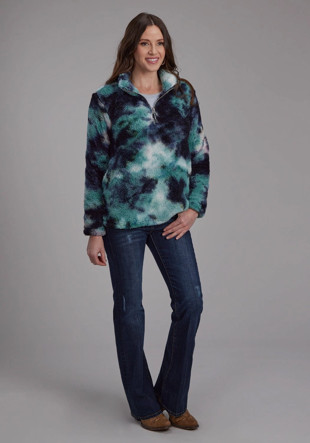 NonBulkyLayering Roper Womens Tie Dye Polar Blue 100% Polyester Fleece Jacket