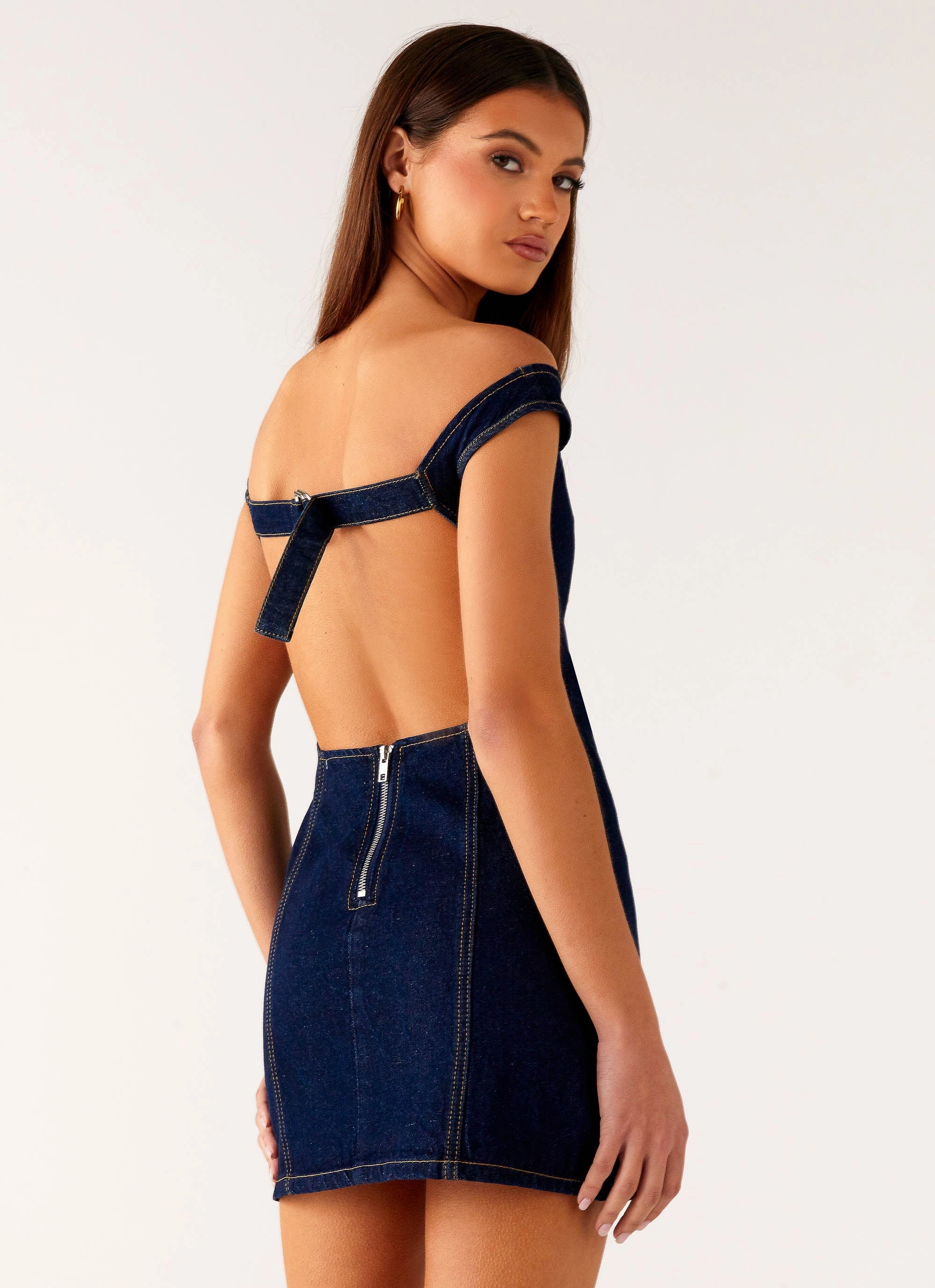 Bonnie Denim Mini Dress - Indigo Clean Aesthetic