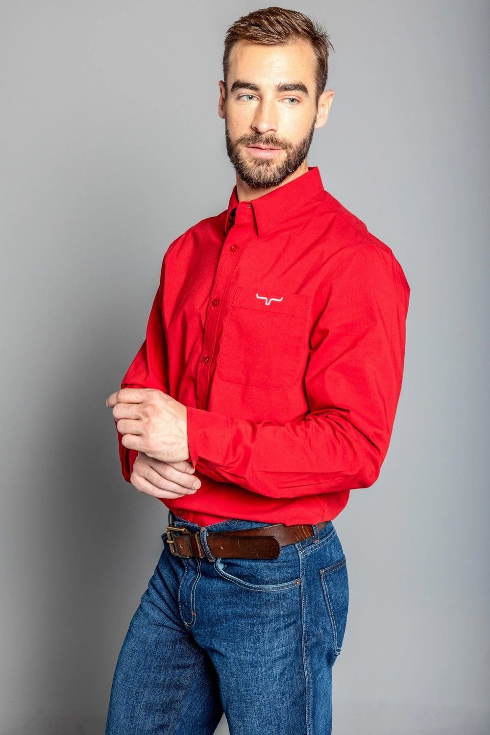 Coastal Vibes Kimes Ranch Mens Team Shirt Red Cotton Blend L/S Shirt