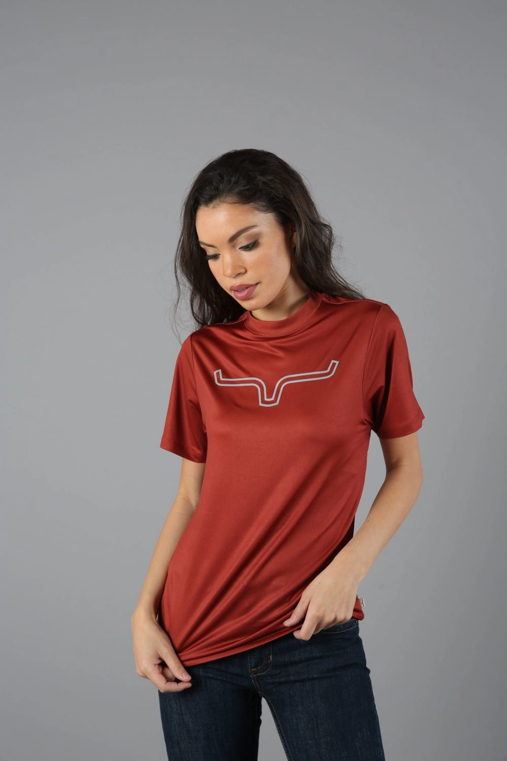 Night Out Kimes Ranch Womens Outlier Tech Tee Rust Cotton Blend S/S T-Shirt
