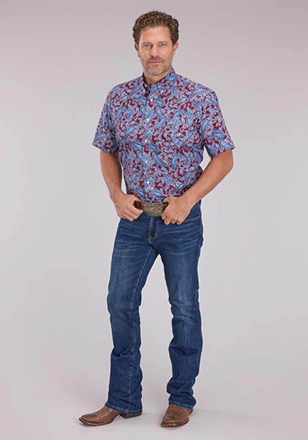 handmade touch Roper Mens 2496 Heritage Paisley Wine/Blue 100% Cotton 1 Pkt S/S Shirt