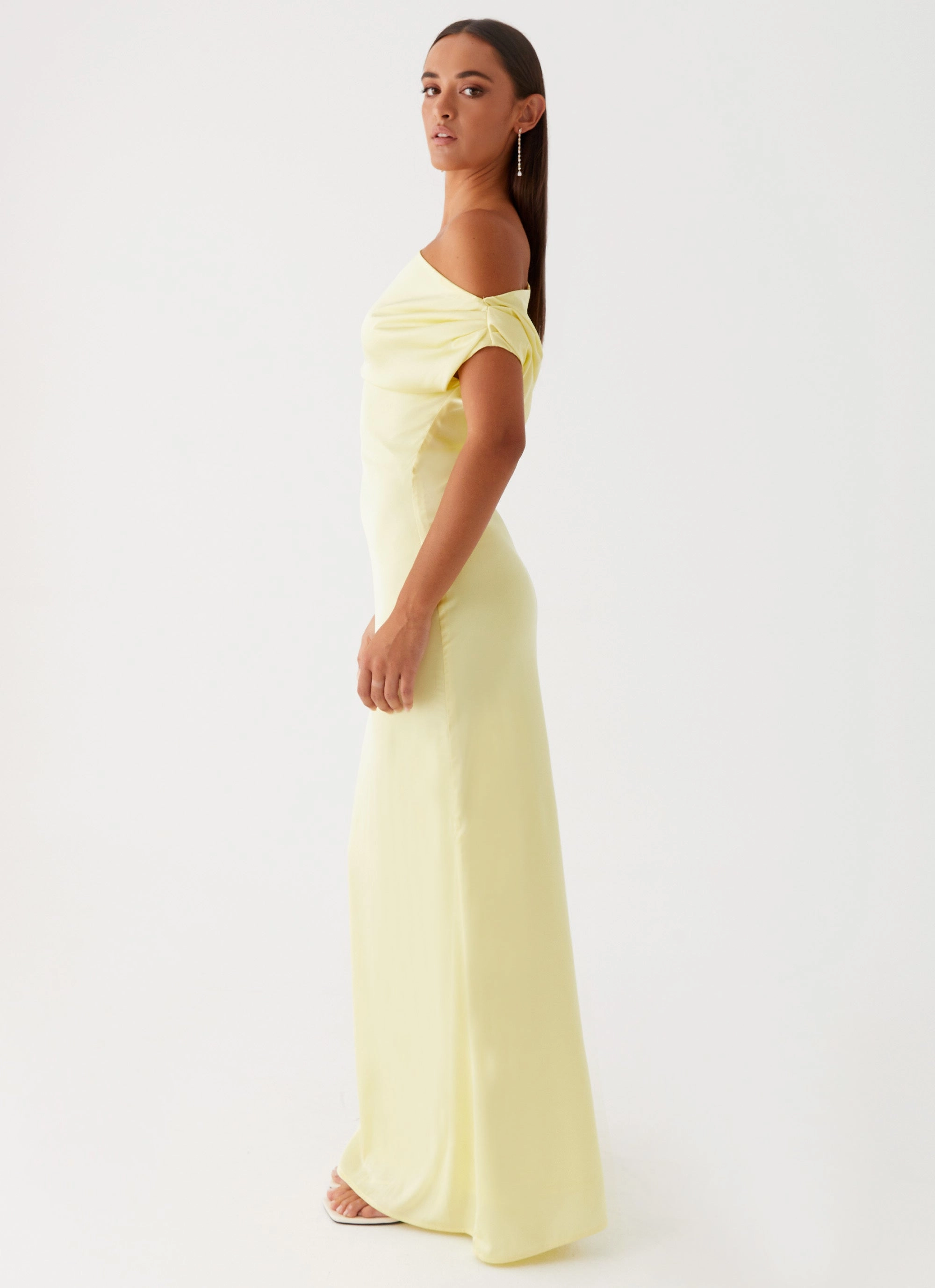 Heart Of Glass Satin Maxi Dress - Yellow Shawl Lapel