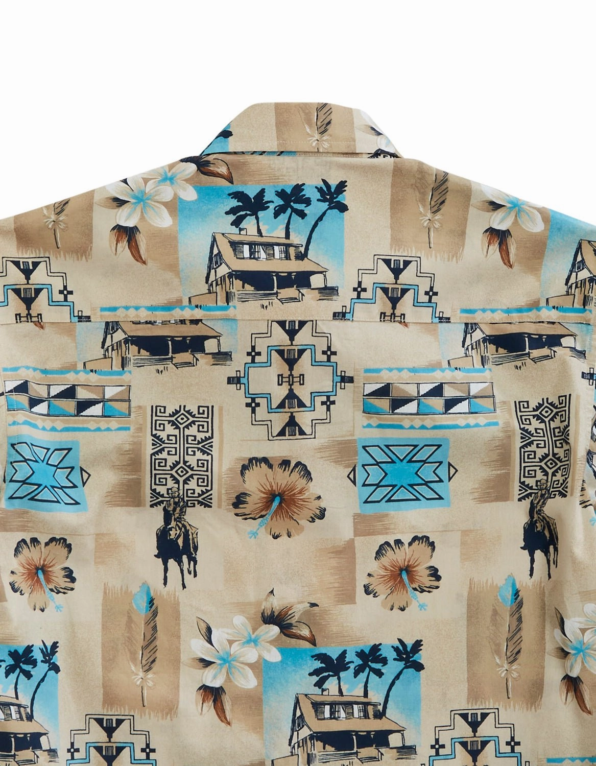 Tin Haul Mens 1953 Tiki Blue 100% Cotton L/S Shirt Ruffle Edge
