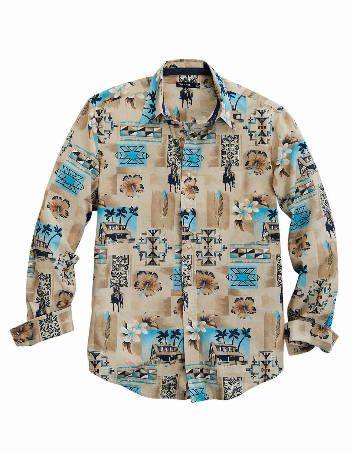 Fashion-Forward Winter Essentials Tin Haul Mens 1953 Tiki Blue 100% Cotton L/S Shirt