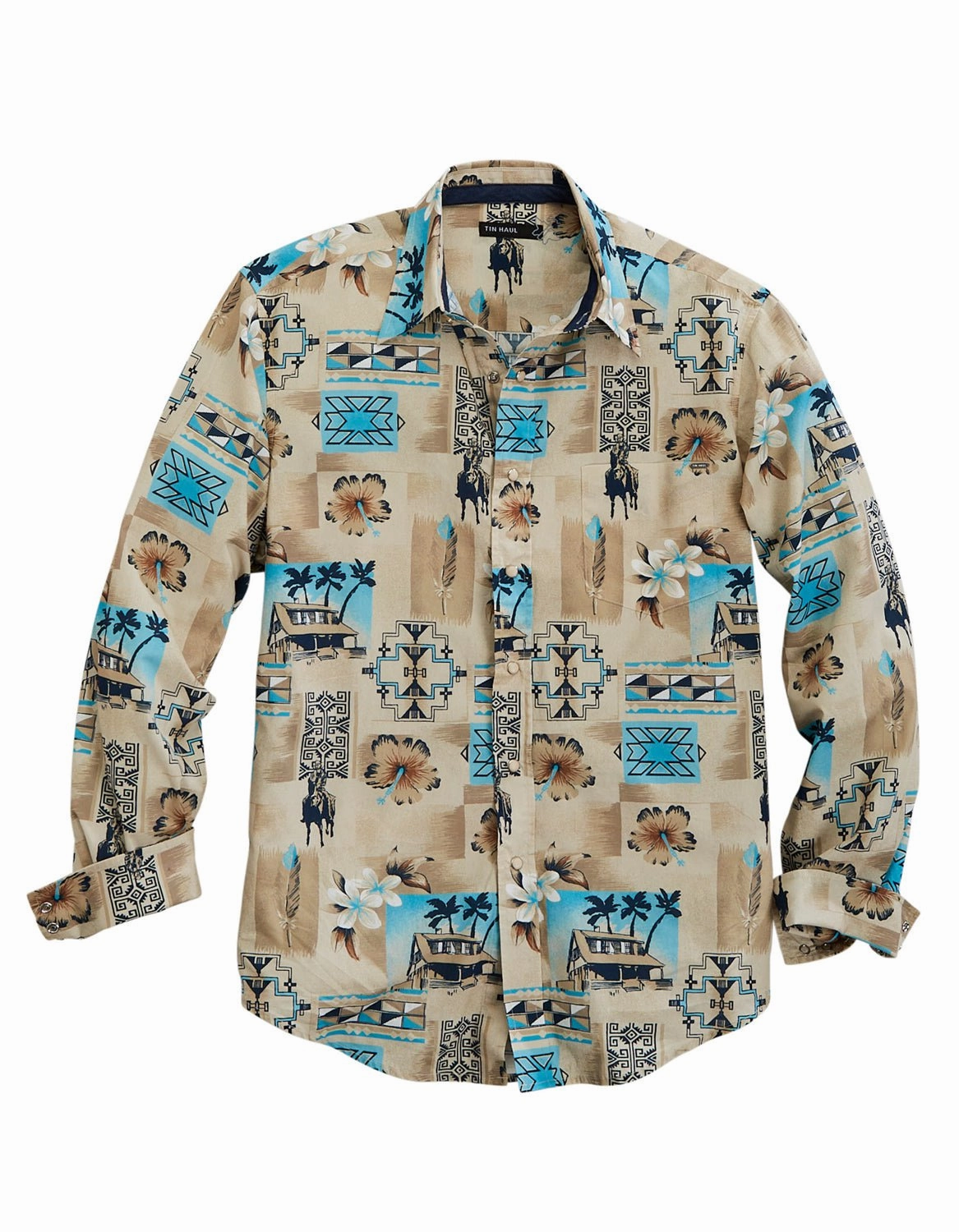 Easy Styling Workwear Ready Tin Haul Mens 1953 Tiki Blue 100% Cotton L/S Shirt
