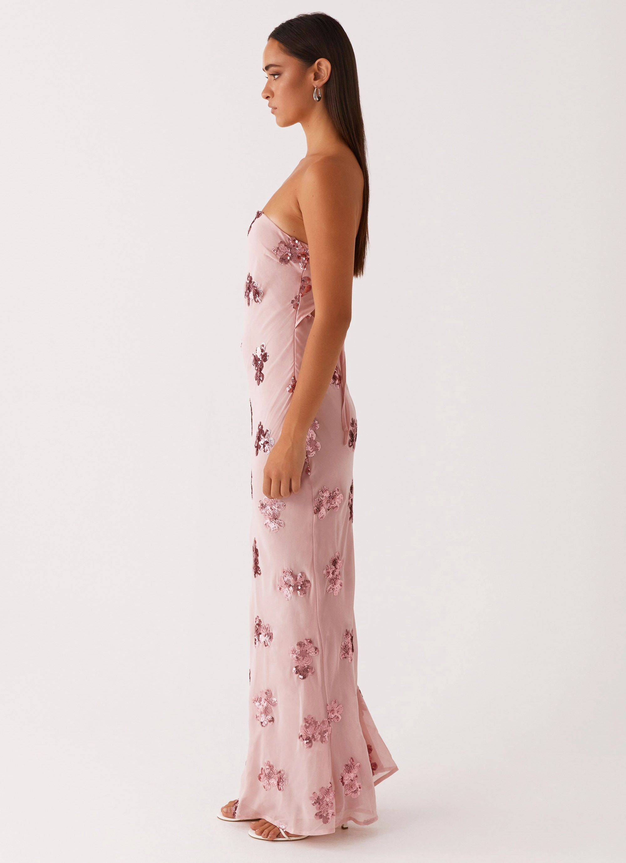 Dressy Yet Comfortable Charming Fit Sweet Escape Sequin Maxi Dress - Baby Pink