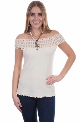 Scully Womens Natural 100% Cotton Crochet S/S Tunic Geometric Pattern