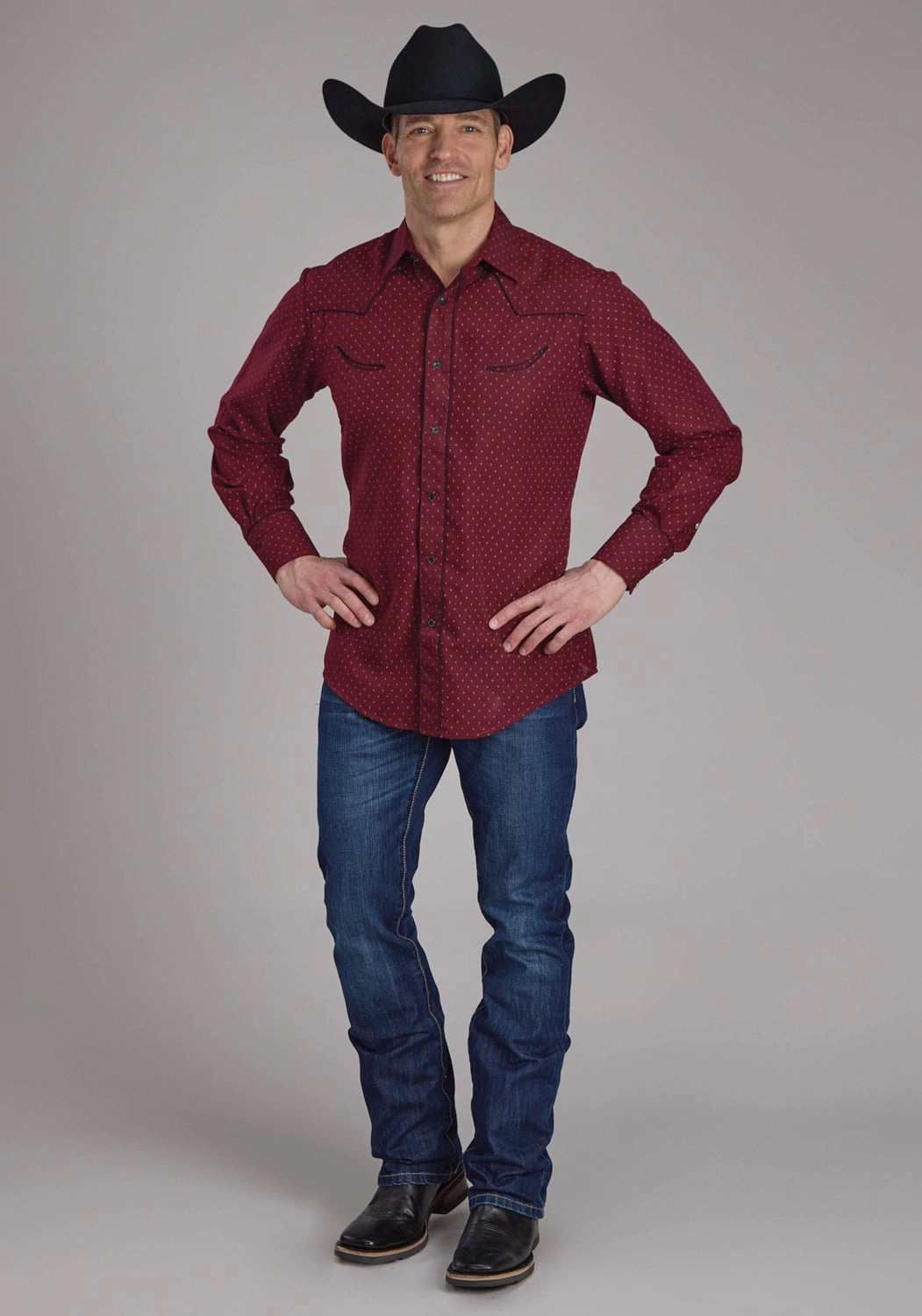 Fall Fashion Roper Mens 2287 Dot Print Fancy Wine Poly/Cotton L/S Shirt