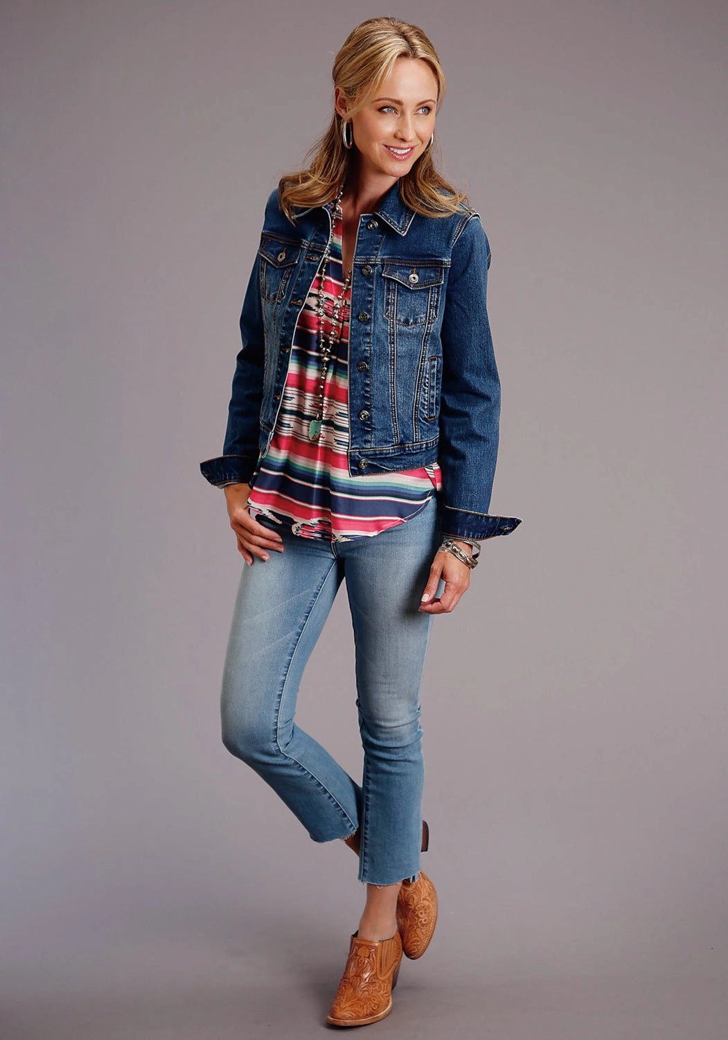 Leather Bits Non Irritating Lining Stetson Womens Blue Cotton Blend Denim Straight Yoke Jacket