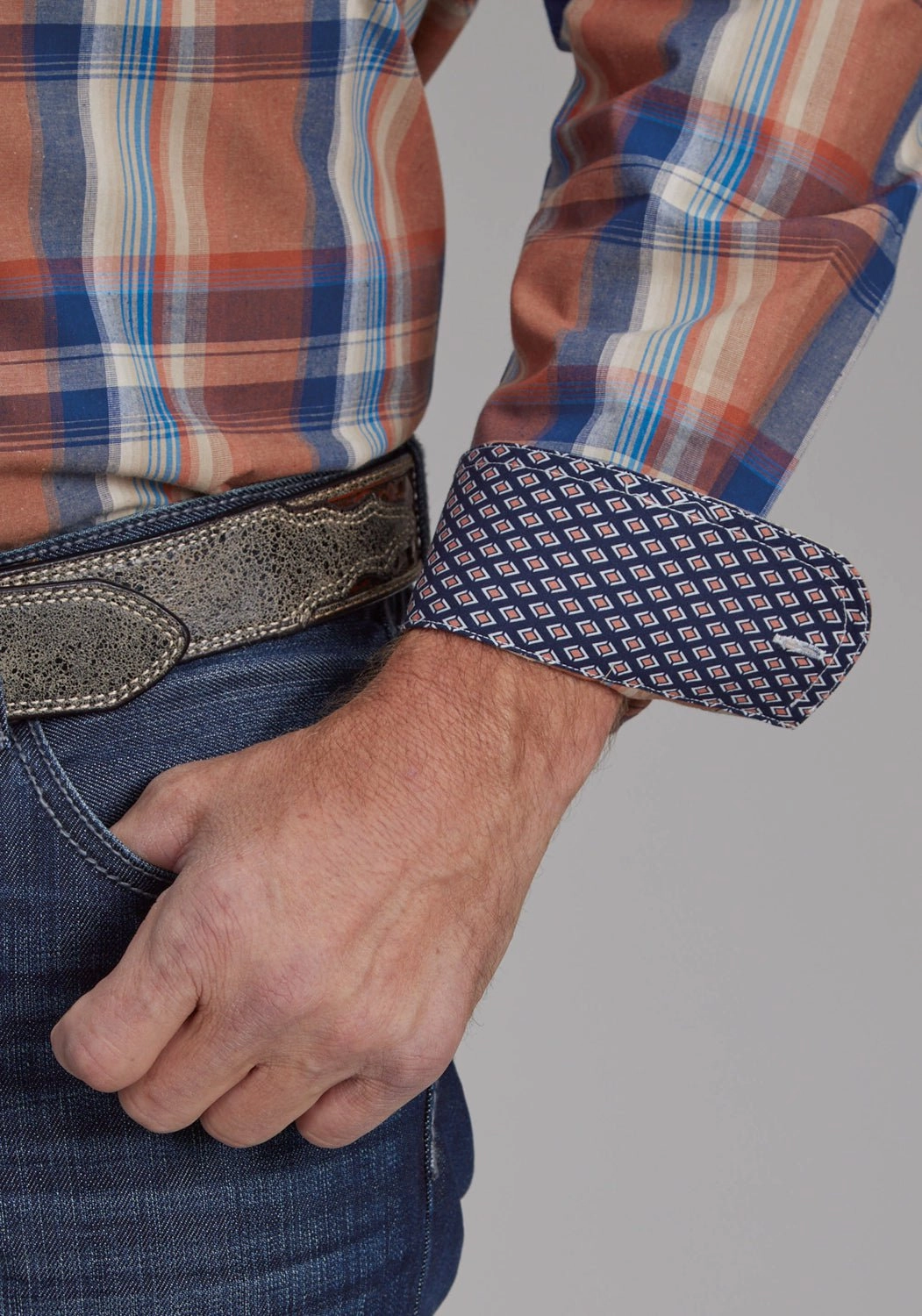 Roper Mens Falling Leaves Plaid Multi-Color 100% Cotton 1 Pkt L/S Shirt Non-irritating