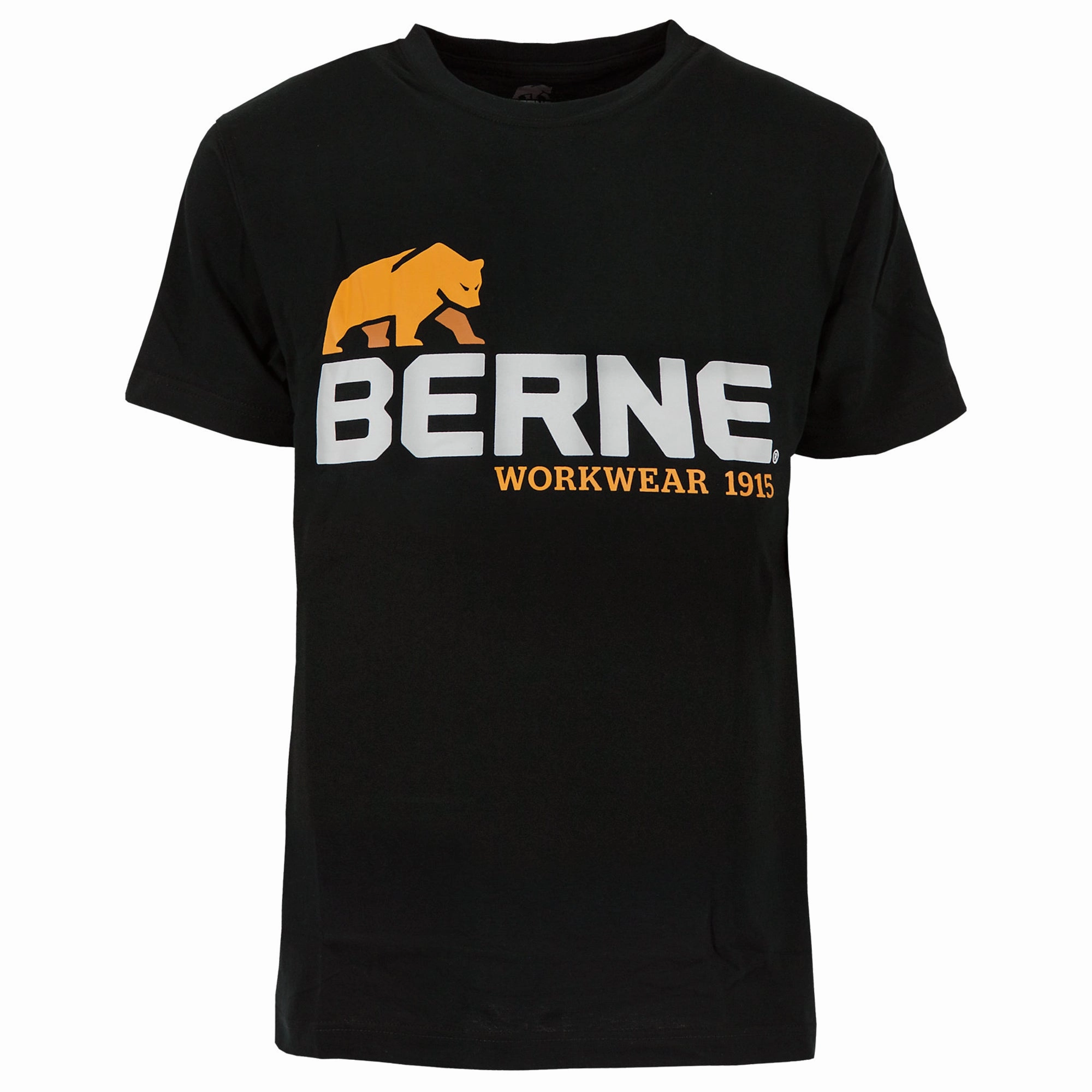 Berne Mens Black 100% Cotton Logo Tee S/S Reinforced Buttonholes
