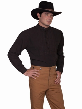 Stretch Material Mountain Retreat Scully RangeWear Mens Brown 100% Cotton Pleated Insert L/S Western Shirt
