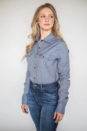Kimes Ranch Womens Tucson HB Indigo Cotton Blend L/S Western Shirt Cocktail Event
