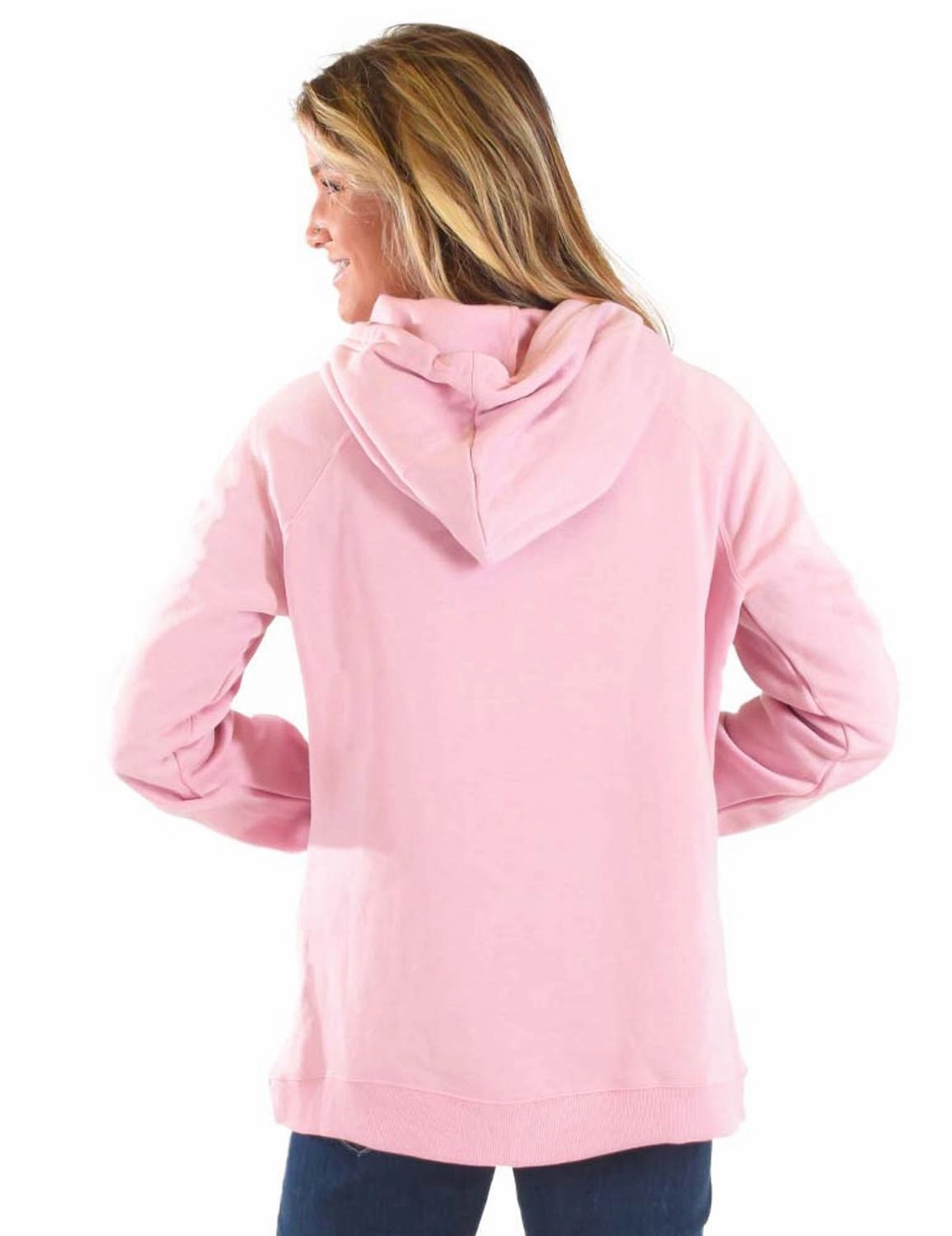 Cowgirl Tuff Womens Gray Believe Pink Poly/Rayon Hoodie High Collar Seamless Welded Construction