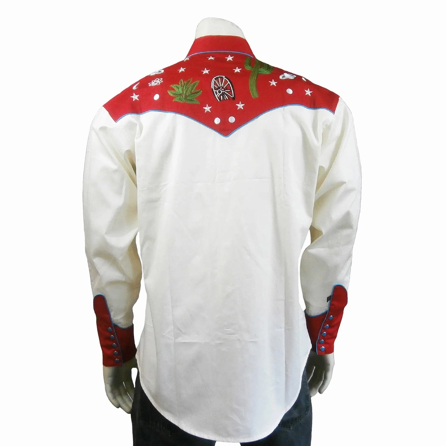 Lightweight Feel color block Rockmount Mens Cactus and Stars Red 100% Cotton L/S Shirt
